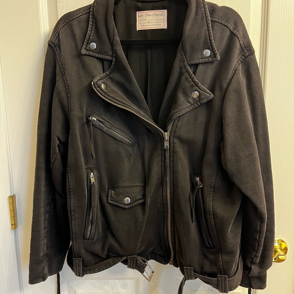Women's Black Cotton Biker Jacket - Picture 1 of 3